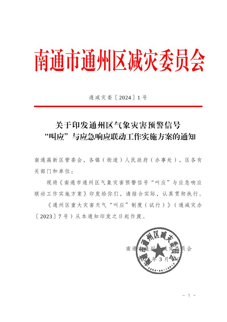 關于印發《南通市通州區氣象災害預警信號“叫應”與應急響應聯動工作實施方案》的通知(1)2.jpeg